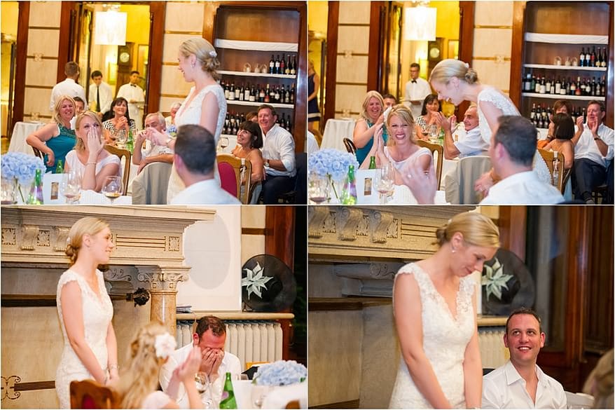 A bride doing her speech at Hotel Laurin at Lake Garda