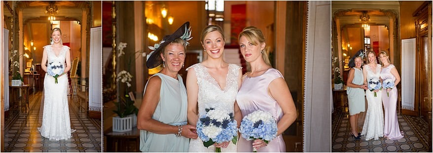 Bride and her mum, and bridesmaid in the enterance of Hotel Laurin 