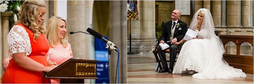 Brides friends say a speach at Truro Cathedral