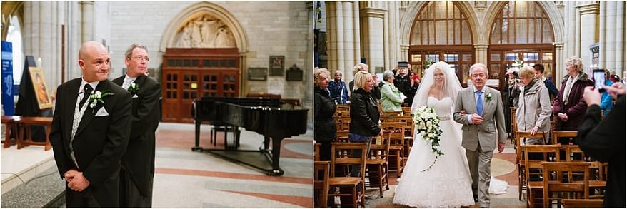 Bride walking down the isle at Truro Cathedral