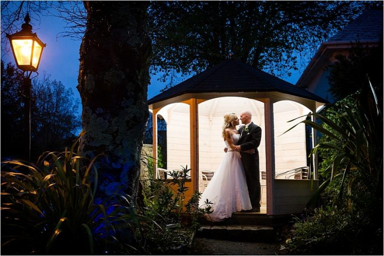 Dramatic photo of the bride and groom at a St Michael's Hotel Wedding