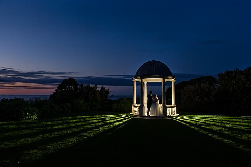 Tregenna Castle's pavillion with the bride and goom