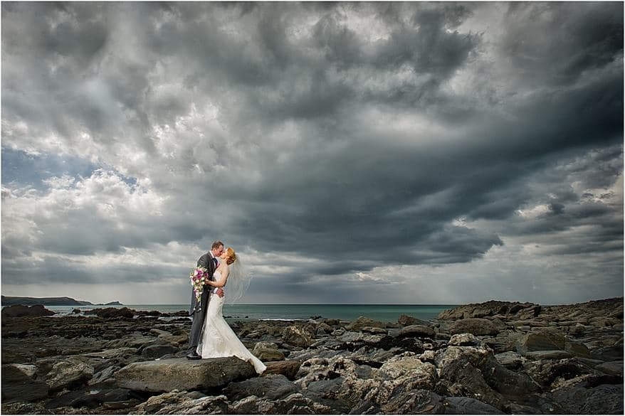 wedding at the Atlantic Hotel 1 wedding photographs on the rocks at Firstal beach