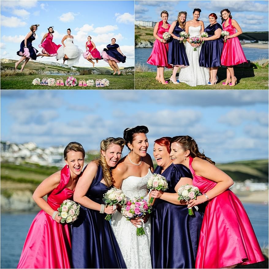Bride and bridesmaids laughing at a wedding at the Glendorgal hotel