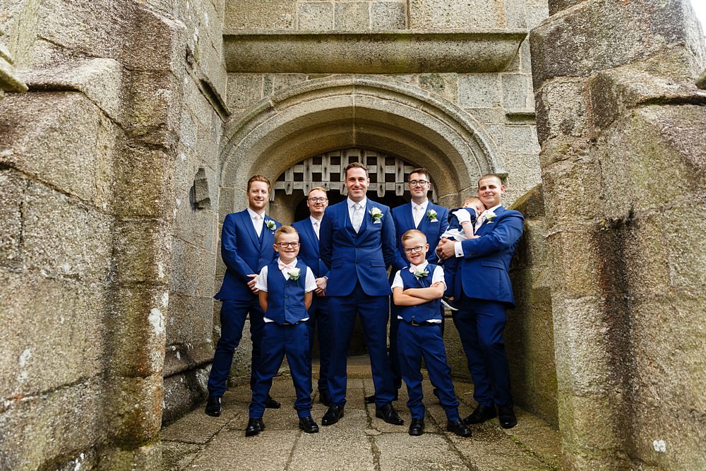 Groom and groomsmen outside the Pendennis Castle