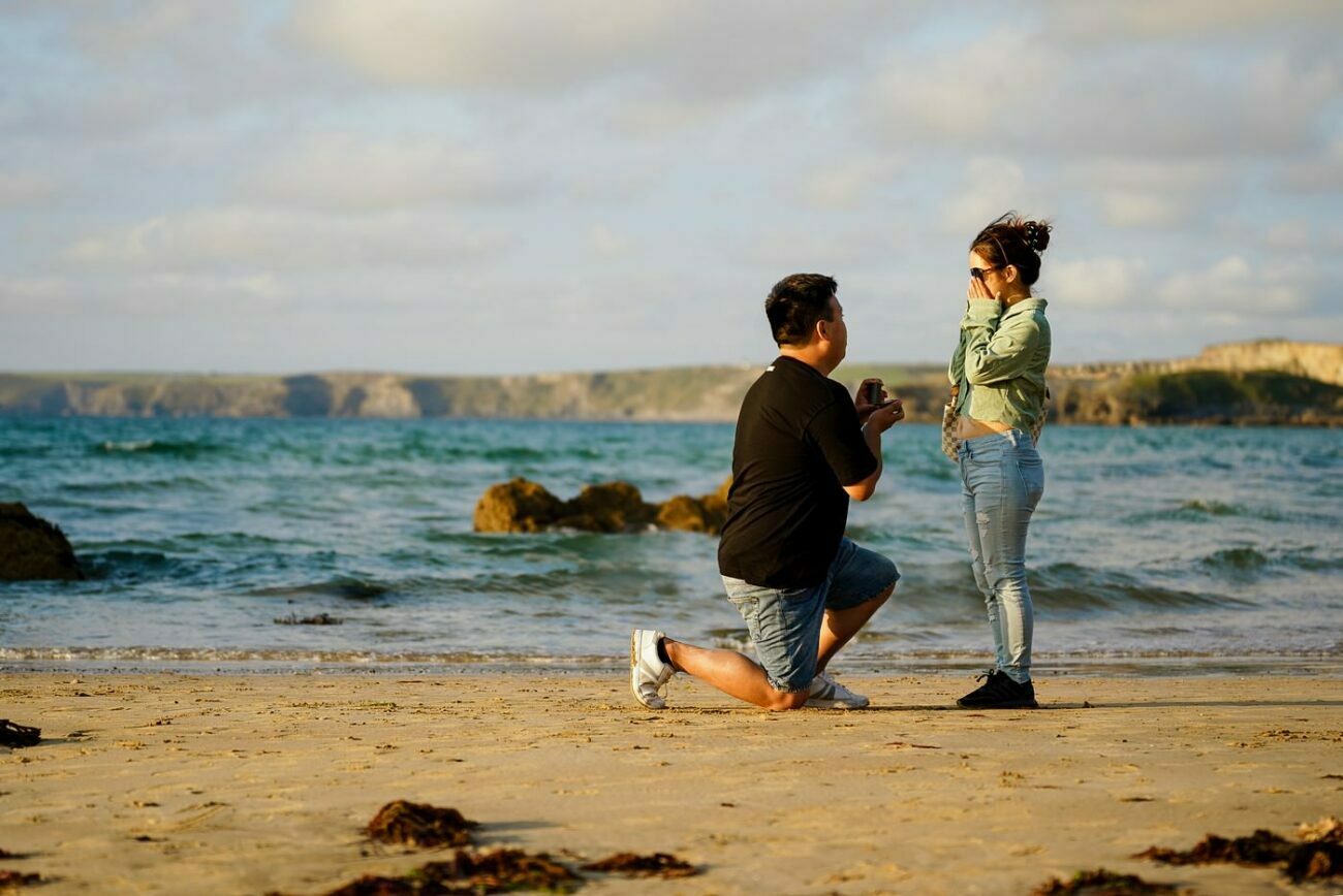 Towans beach wedding proposal 1