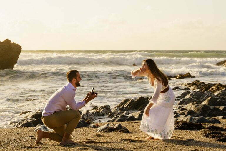 wedding proposal at Fistral beach