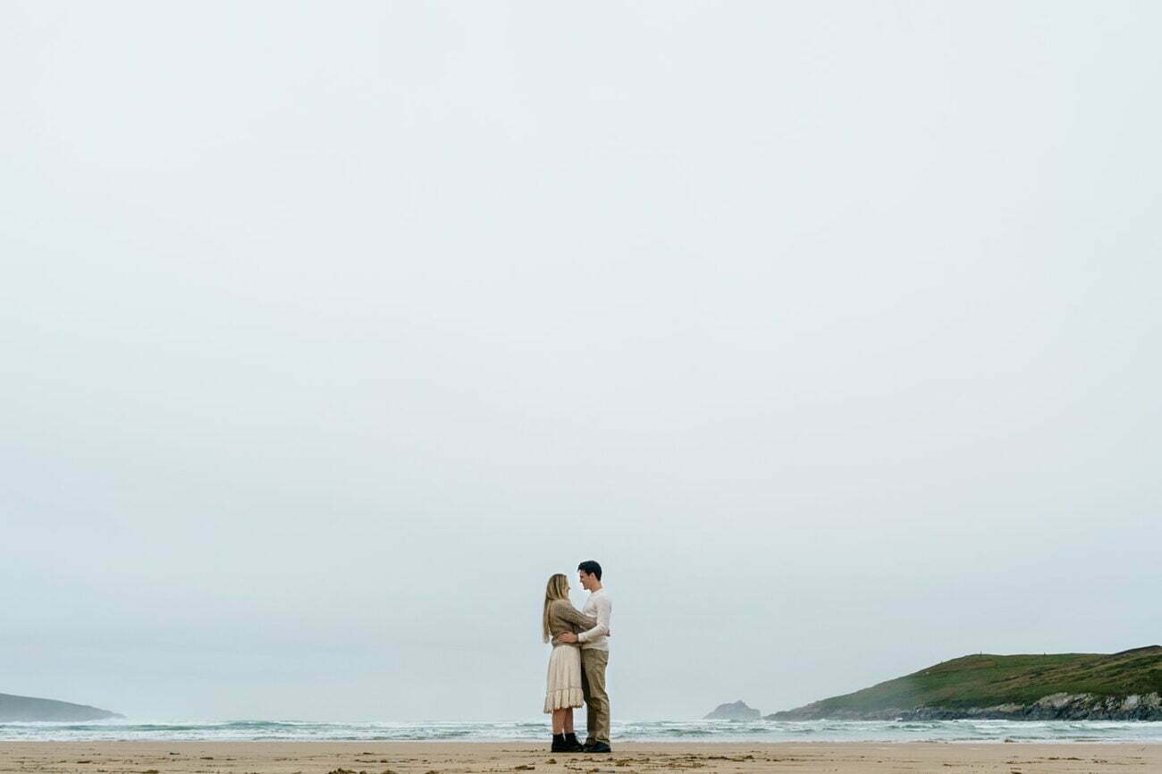 Autumn wedding proposal at Crantock Beach