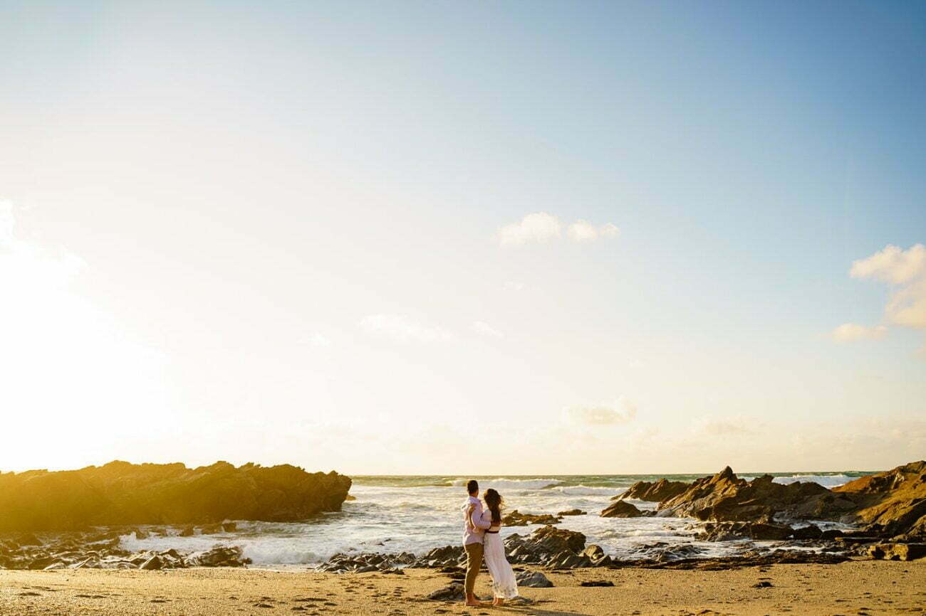 Wedding proposal on a Cornish beach