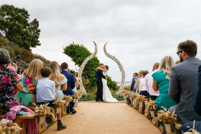 outside wedding ceremony at beacon crag