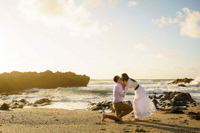 romantic wedding proposal at Fistral beach
