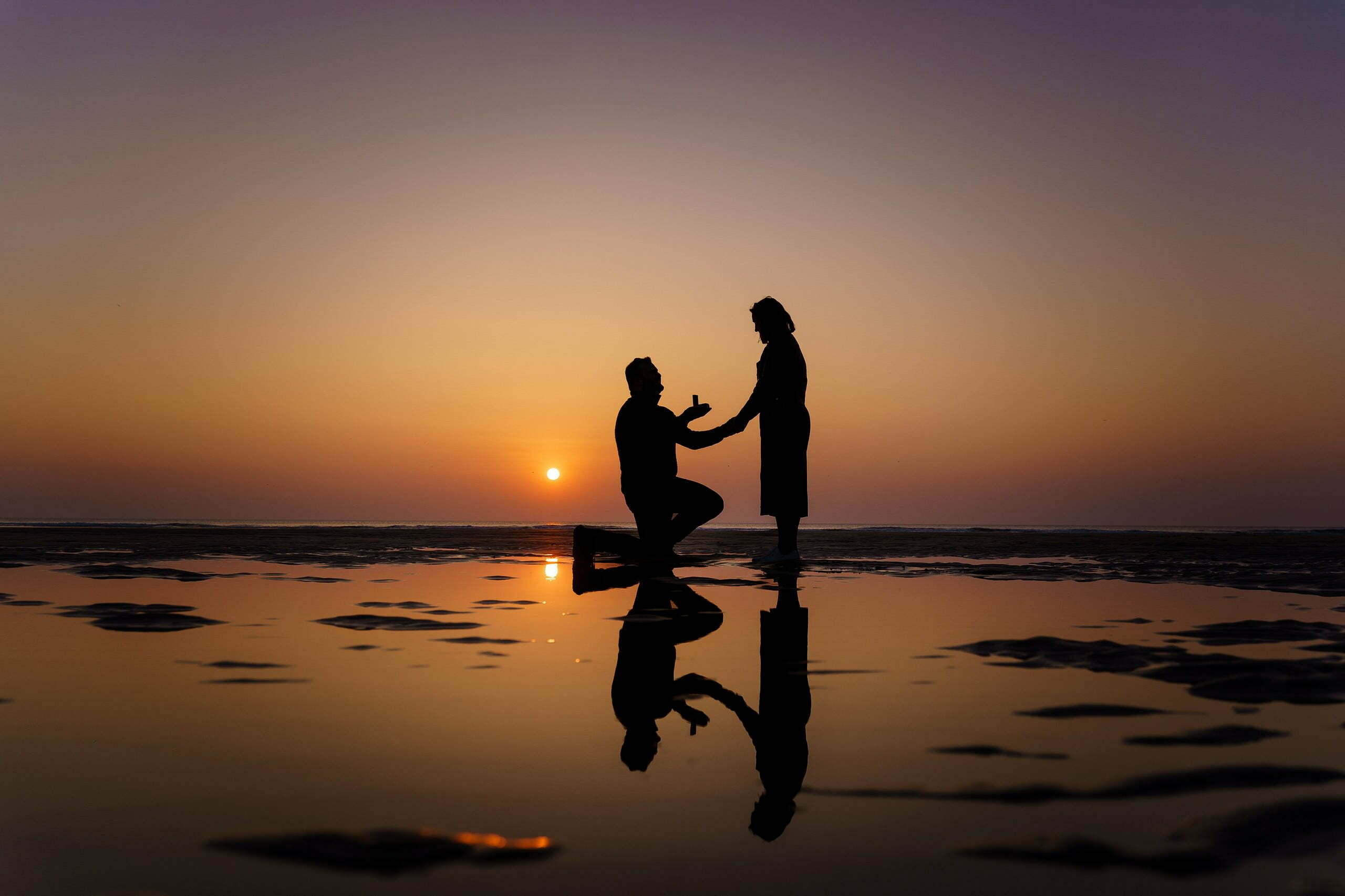 sunset wedding proposal in Cornwall