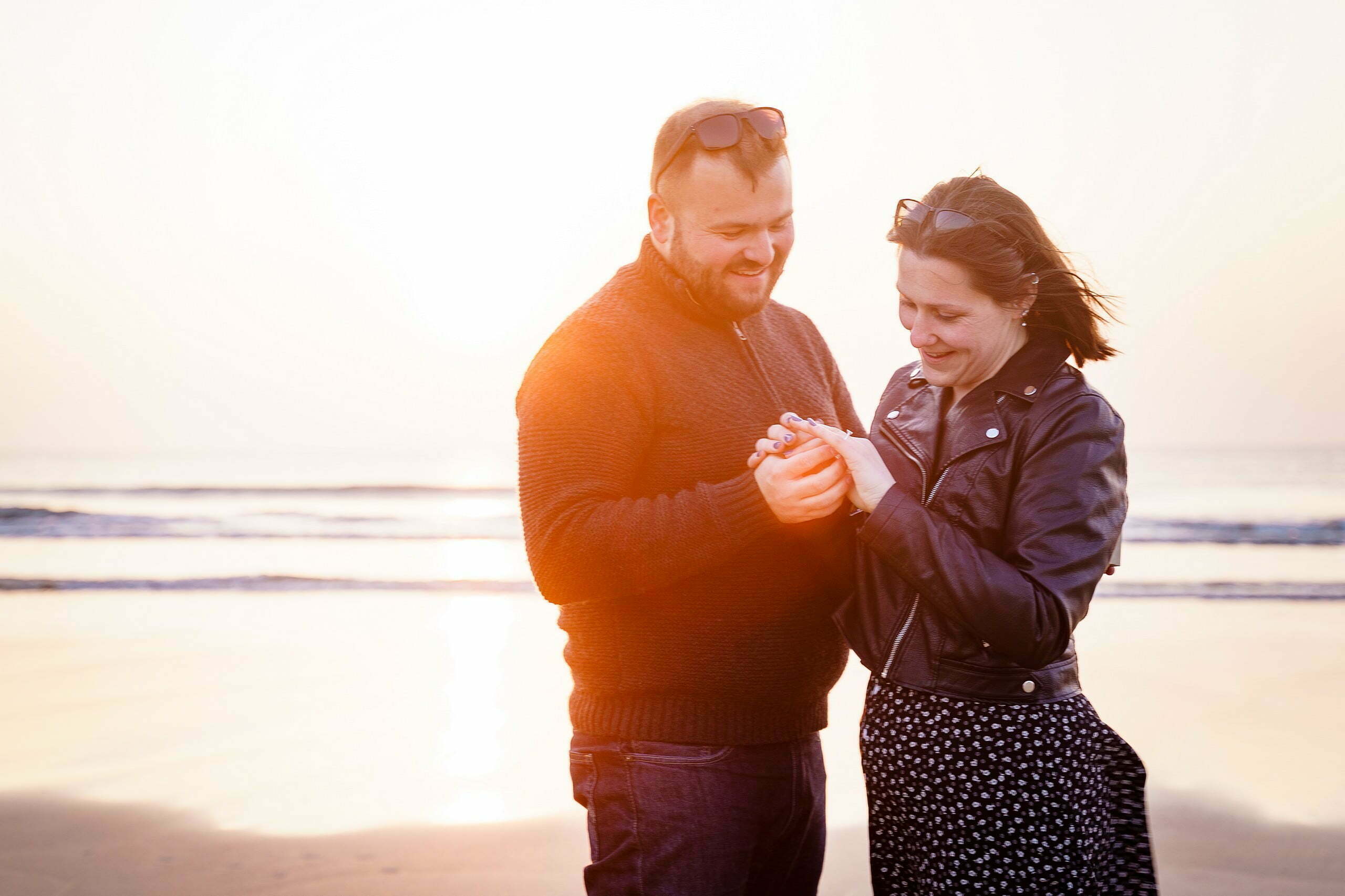 golden hour wedding proposal at Perranporth