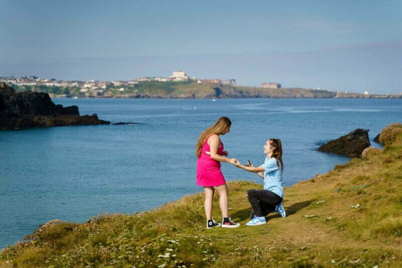 Top 10 places for a wedding proposal in Cornwall 169 Cornwall lesbian wedding proposal on the cliffs
