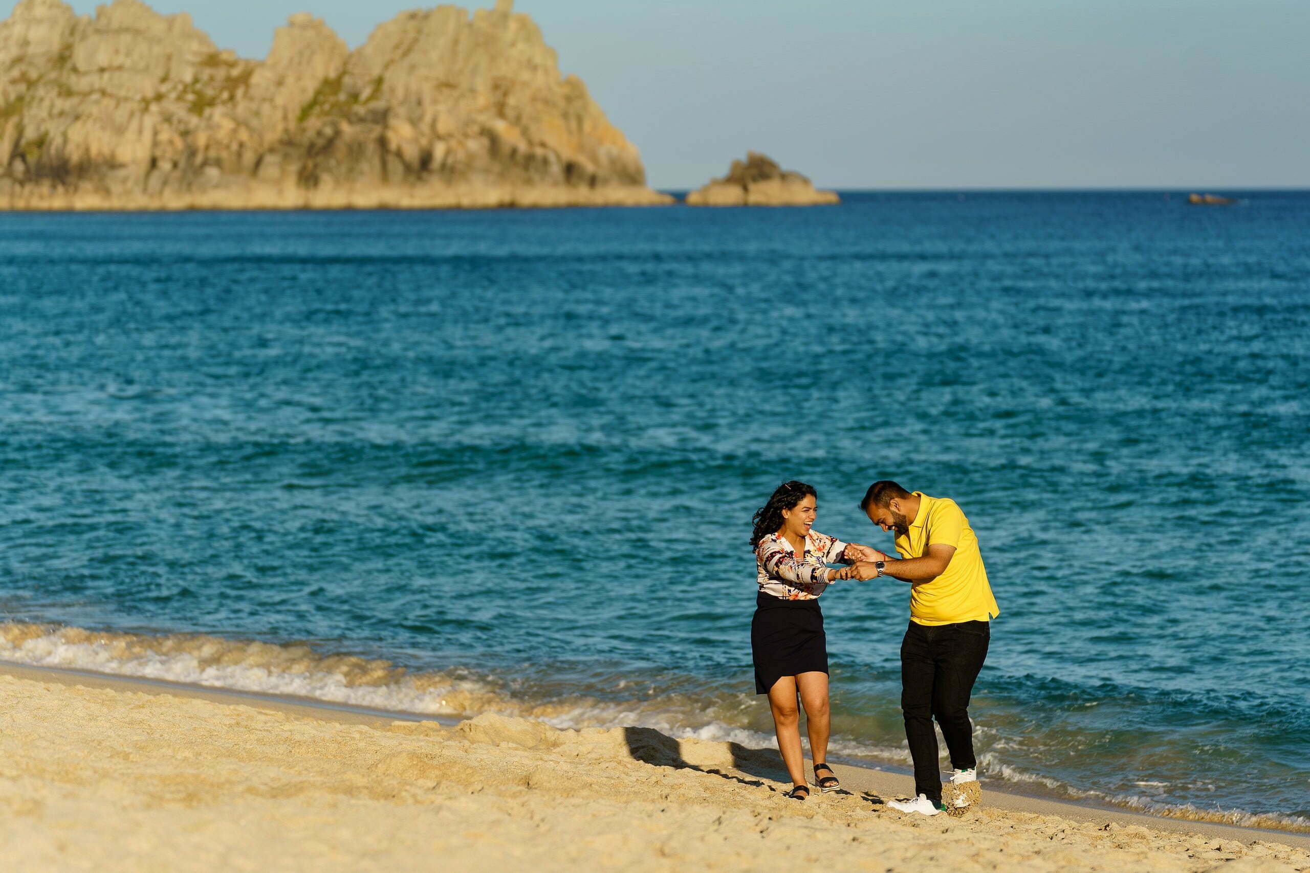 wedding proposal at Porthcurno beach