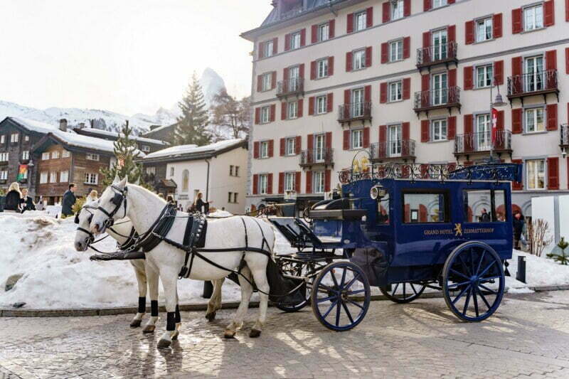The Grand Zermatterhof Hotel Wedding Venue 9 Lipizzan horses and carriage at The Grand Zermatterhof Hotel