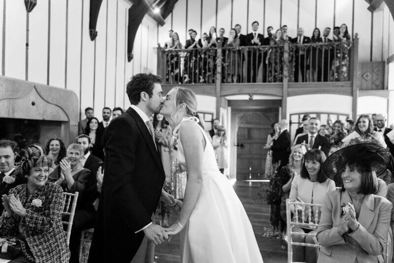 Bridwell Park wedding photographer 18 first kiss at Bridwell park Estate